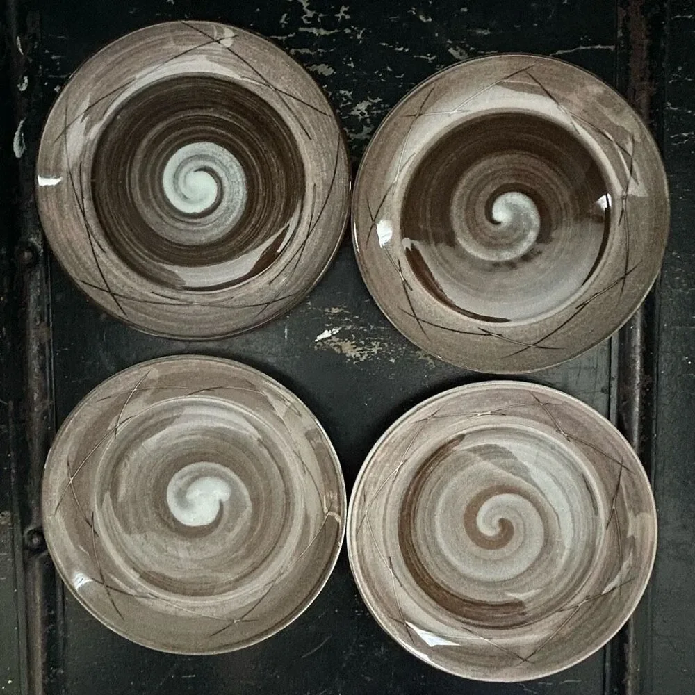 Santa Anita Ware Vreni Brown Swirl Mid Century Bread Plates Set of 4